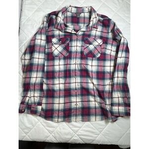 Eddie Bauer Womens 2XL Plaid Flannel Shirt Button Up Cotton Outdoor Hiking